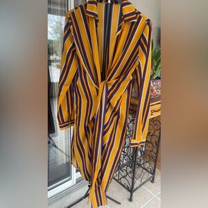 Xtaren Mustard Yellow Navy Striped Knot-Front Women's Top